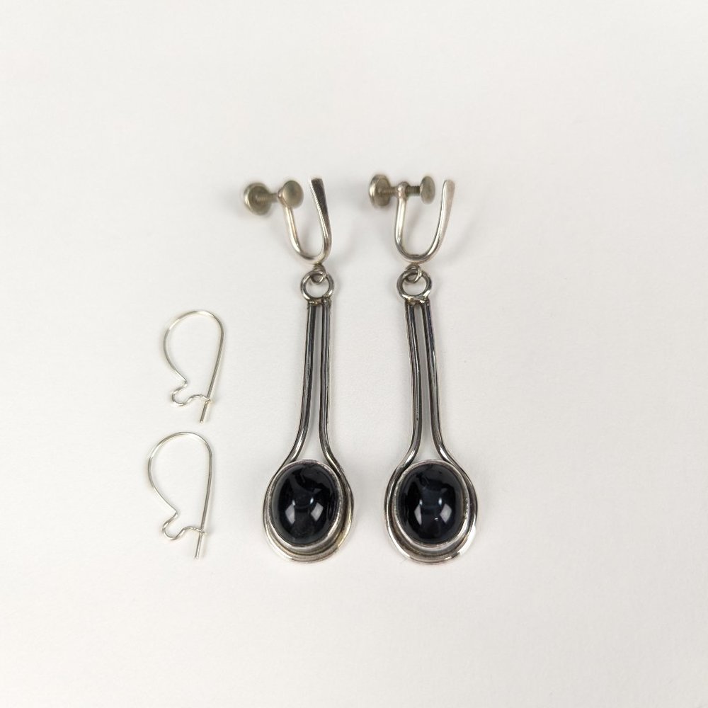 Vintage Silver and Onyx Earrings